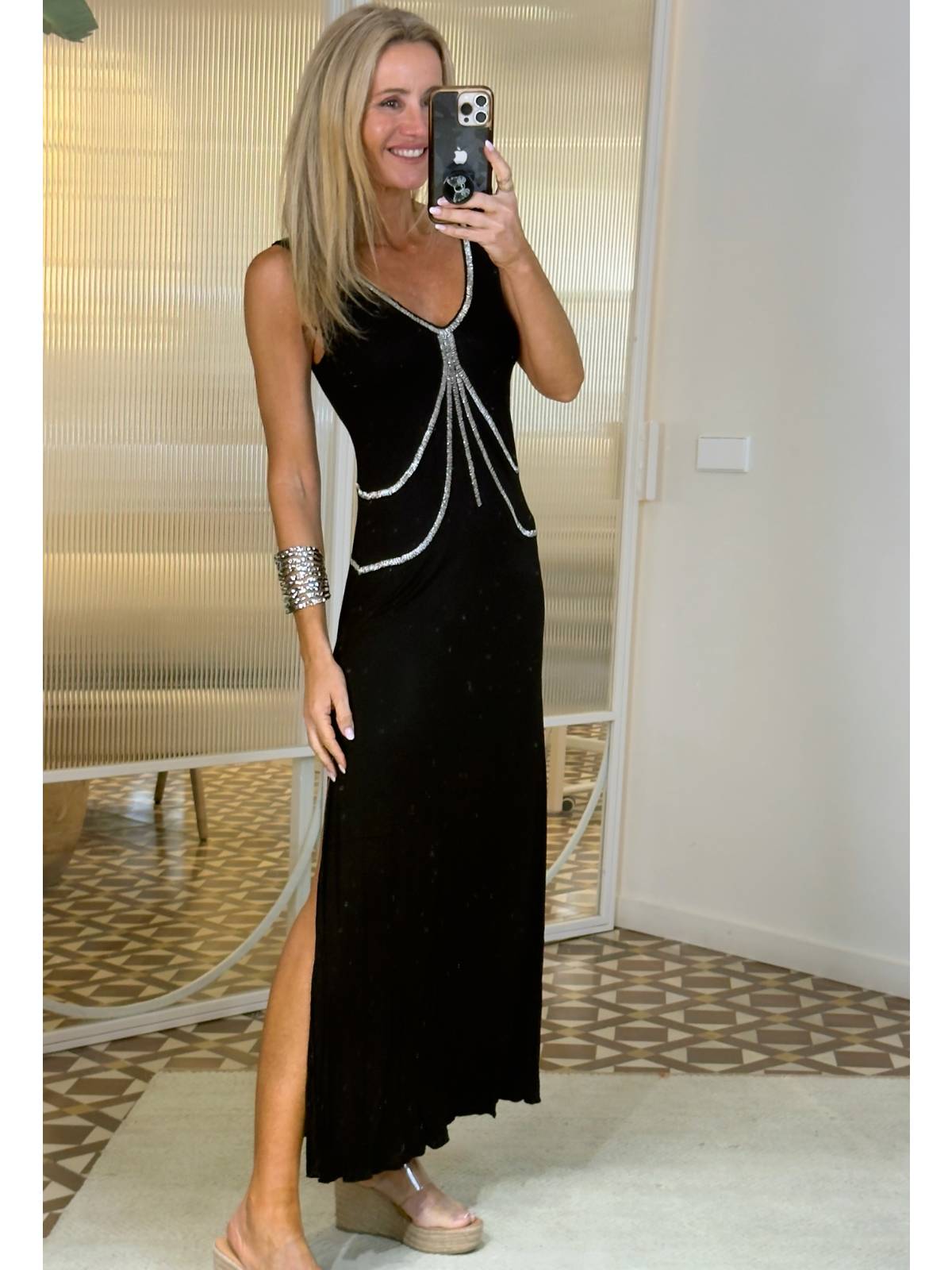 black bralette dress Satin Embellished Bralette Gown in Black - 10 / Regular