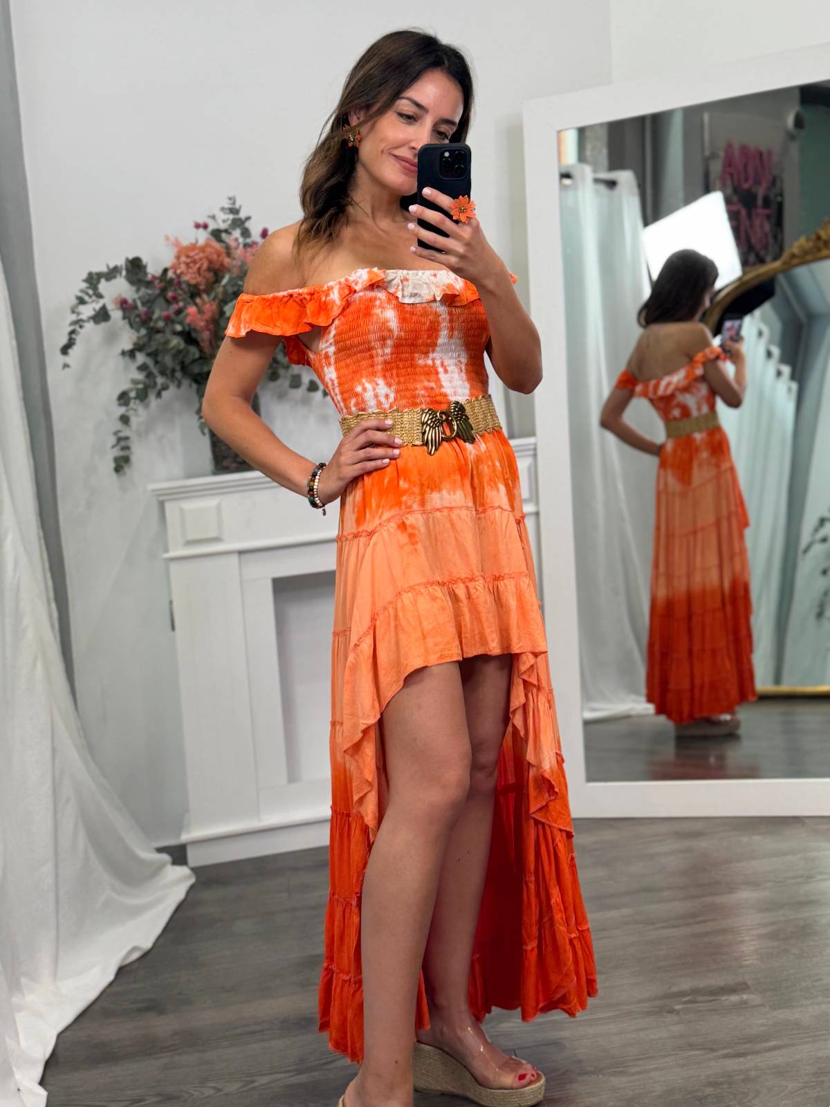 VESTIDO FLOR NARANJA