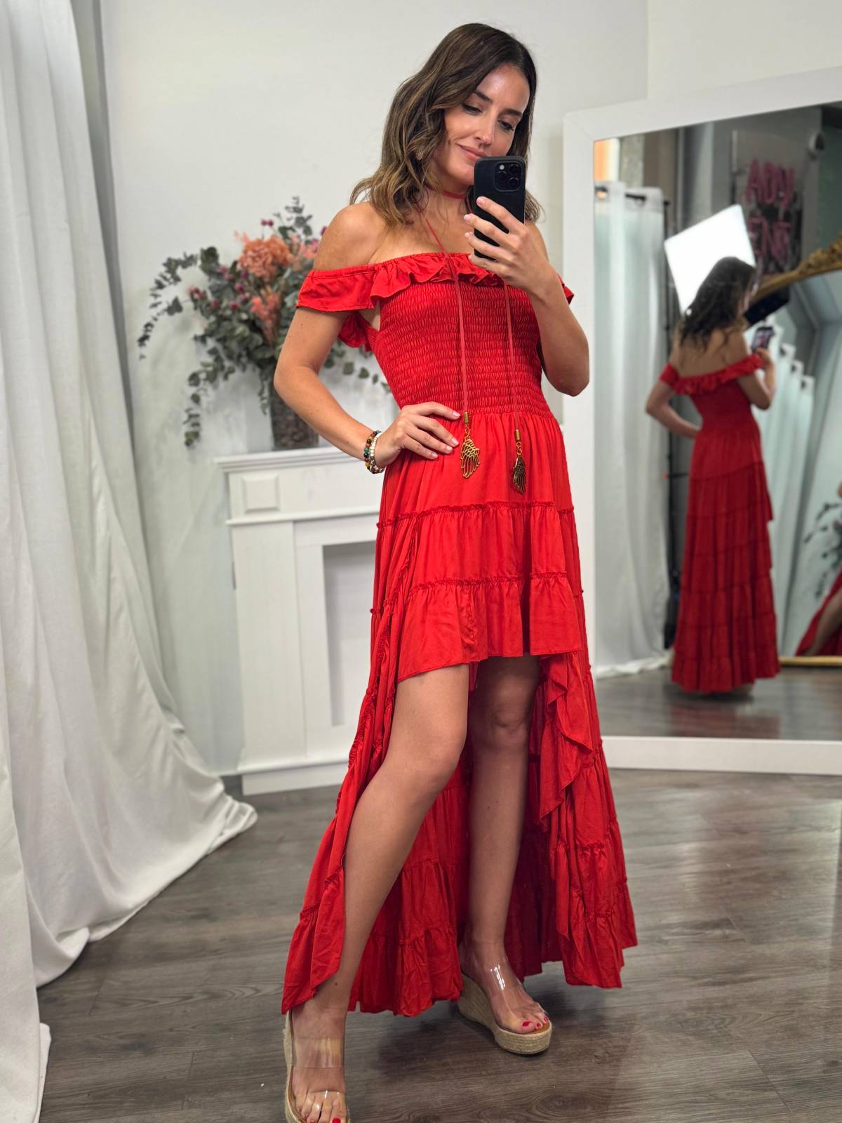 VESTIDO FLOR ROJO