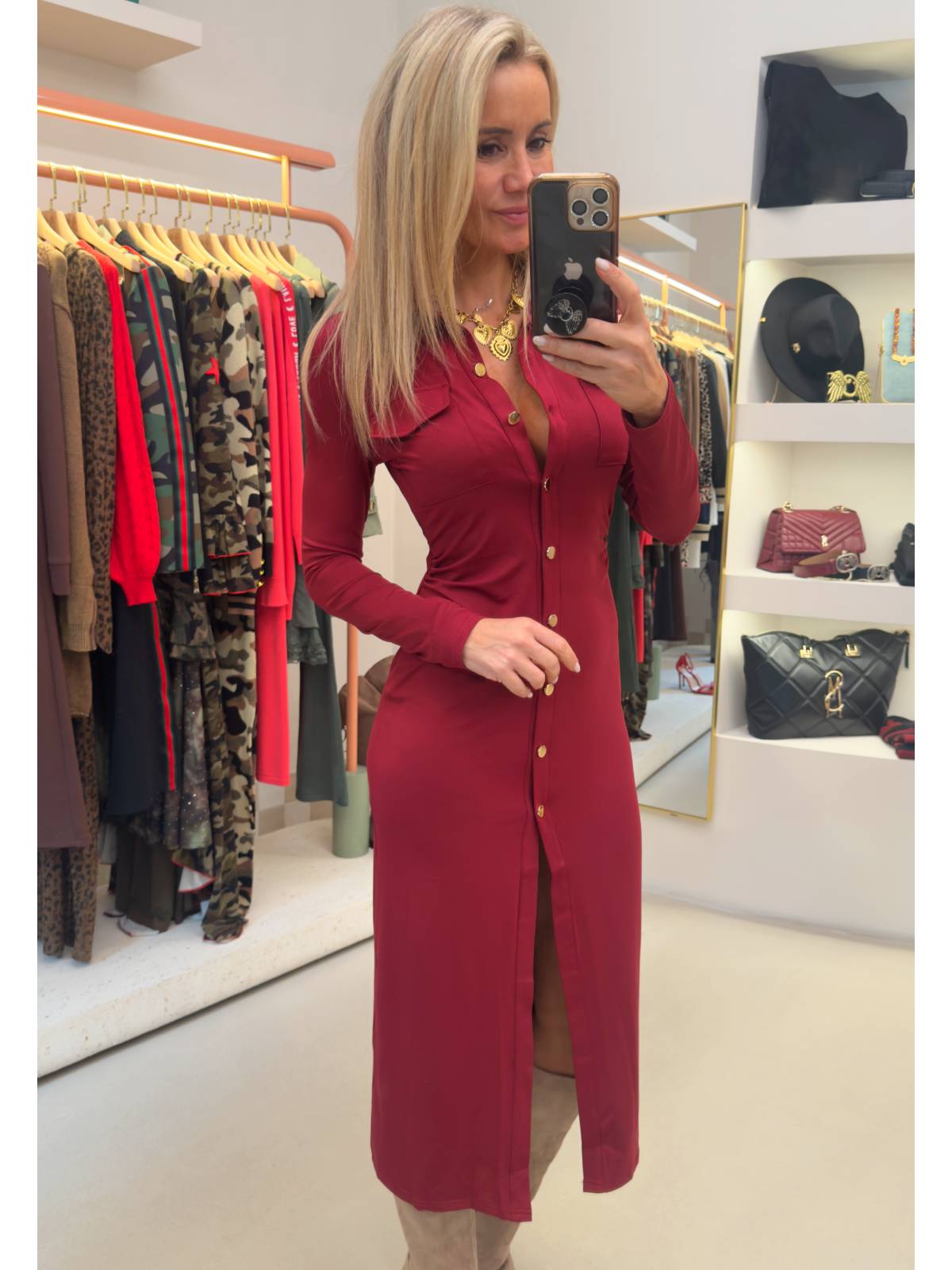 VESTIDO MANGOLE BURDEOS