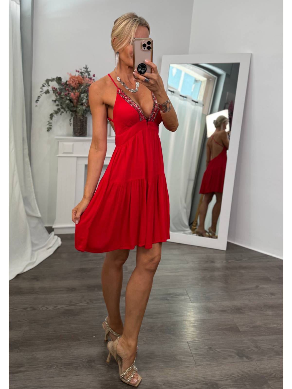 VESTIDO PLUME CORTO  ROJO